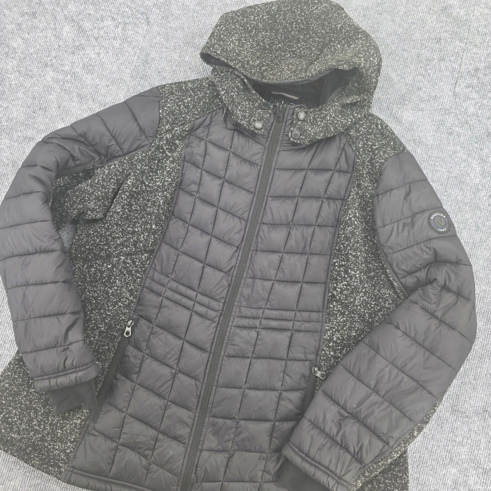 Nautica Mens 3X Mixed Media Puffer Jacket Black Grey Hooded Water Resistant